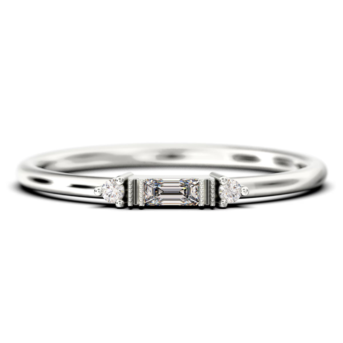 0.75 Carat Baguette Cut Diamond Moissanite Engagement Ring in 10k Solid White Gold Z485366