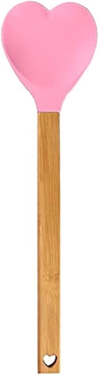 Pink Heart shaped silicone spatula with bamboo handle R48529