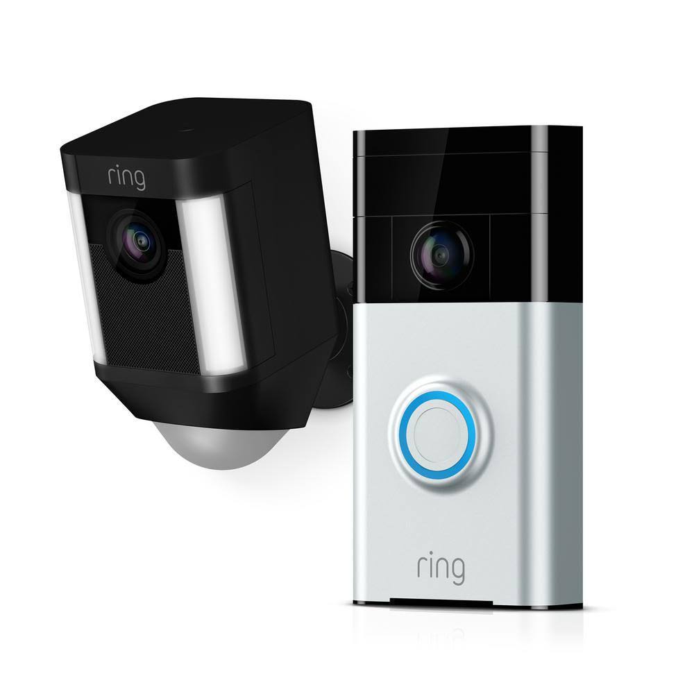Black Wireless Video Doorbell with Spotlight Cam Battery P786984