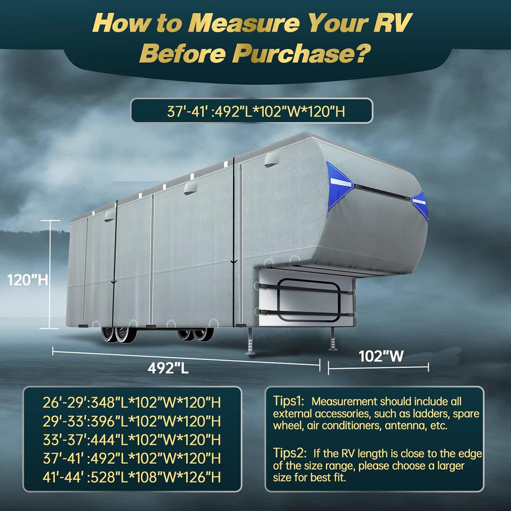 Waterproof Ripstop 5th Wheel RV Cover with Tire Covers I38835