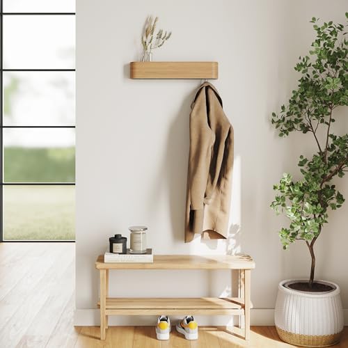 Solid Wood Veneer Coat Rack with Wall Hooks H794044