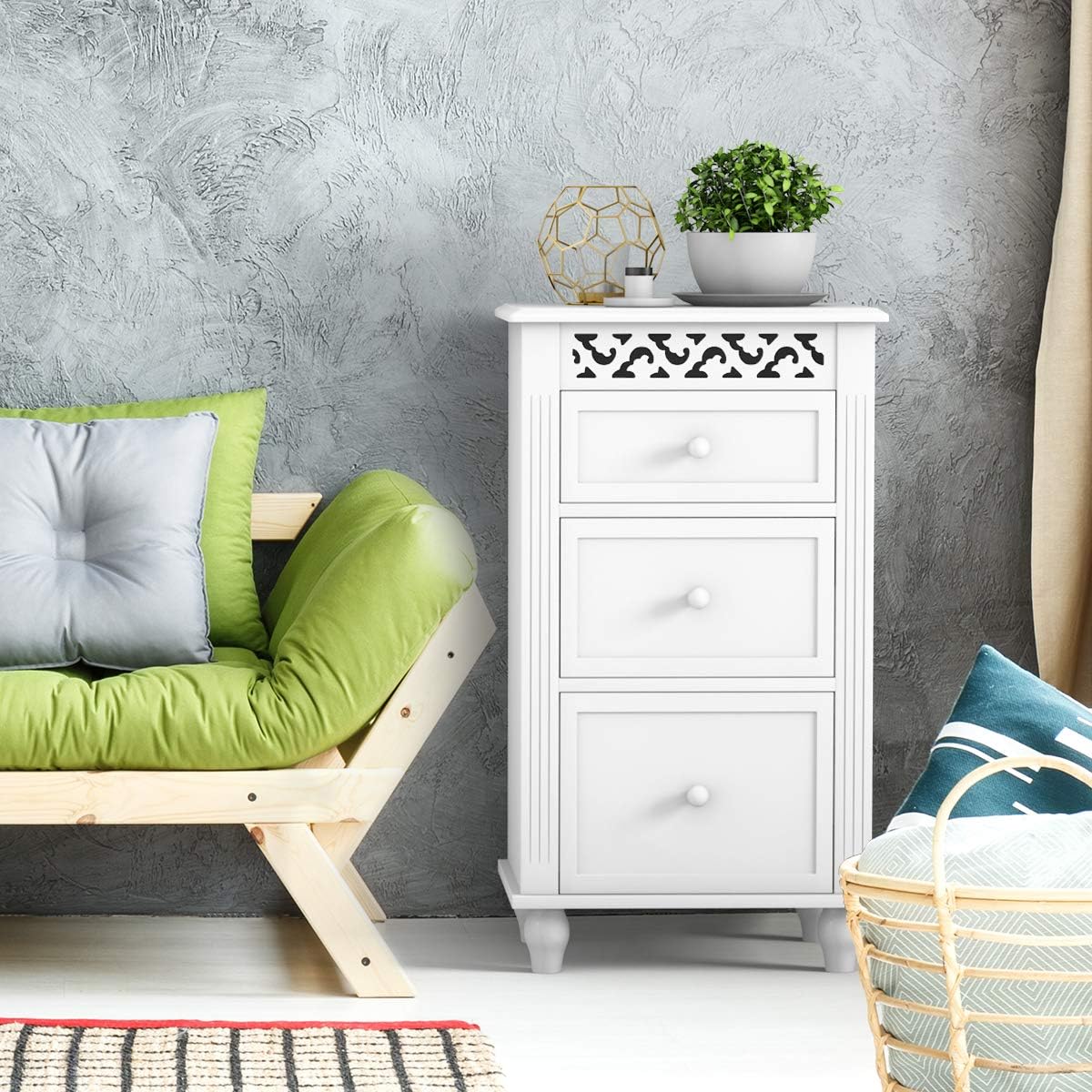 White 3 Drawer Wood Storage Cabinet V918