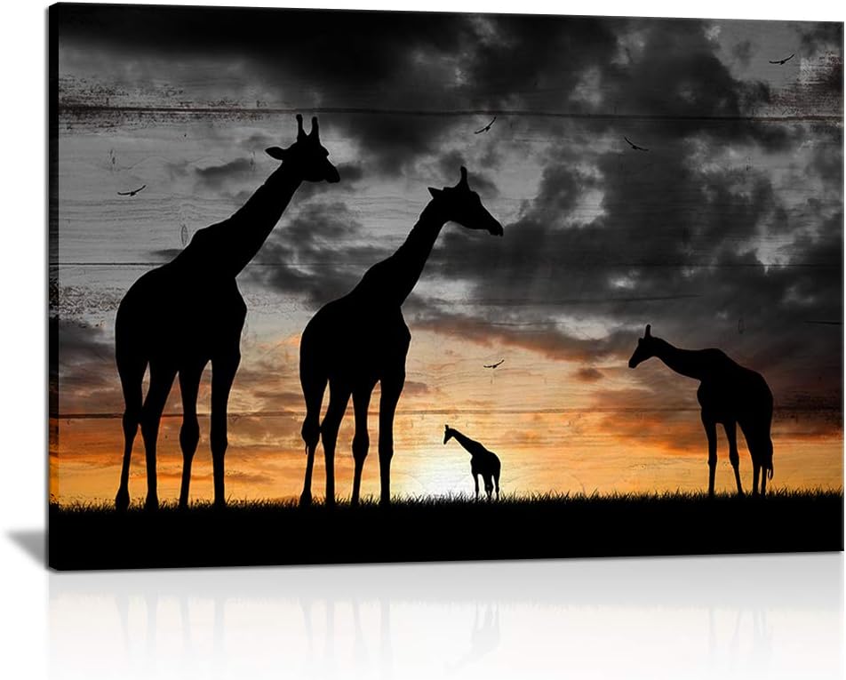 Canvas Wall Art Africa Golden Sunset Landscape Poster Black and White 16x24 I8274