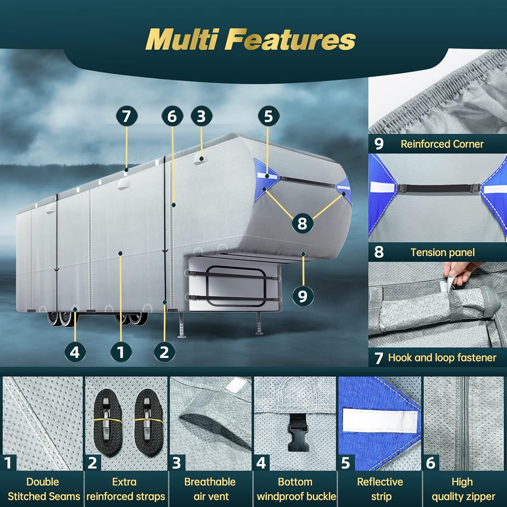 Waterproof Ripstop 5th Wheel RV Cover with Tire Covers I38835
