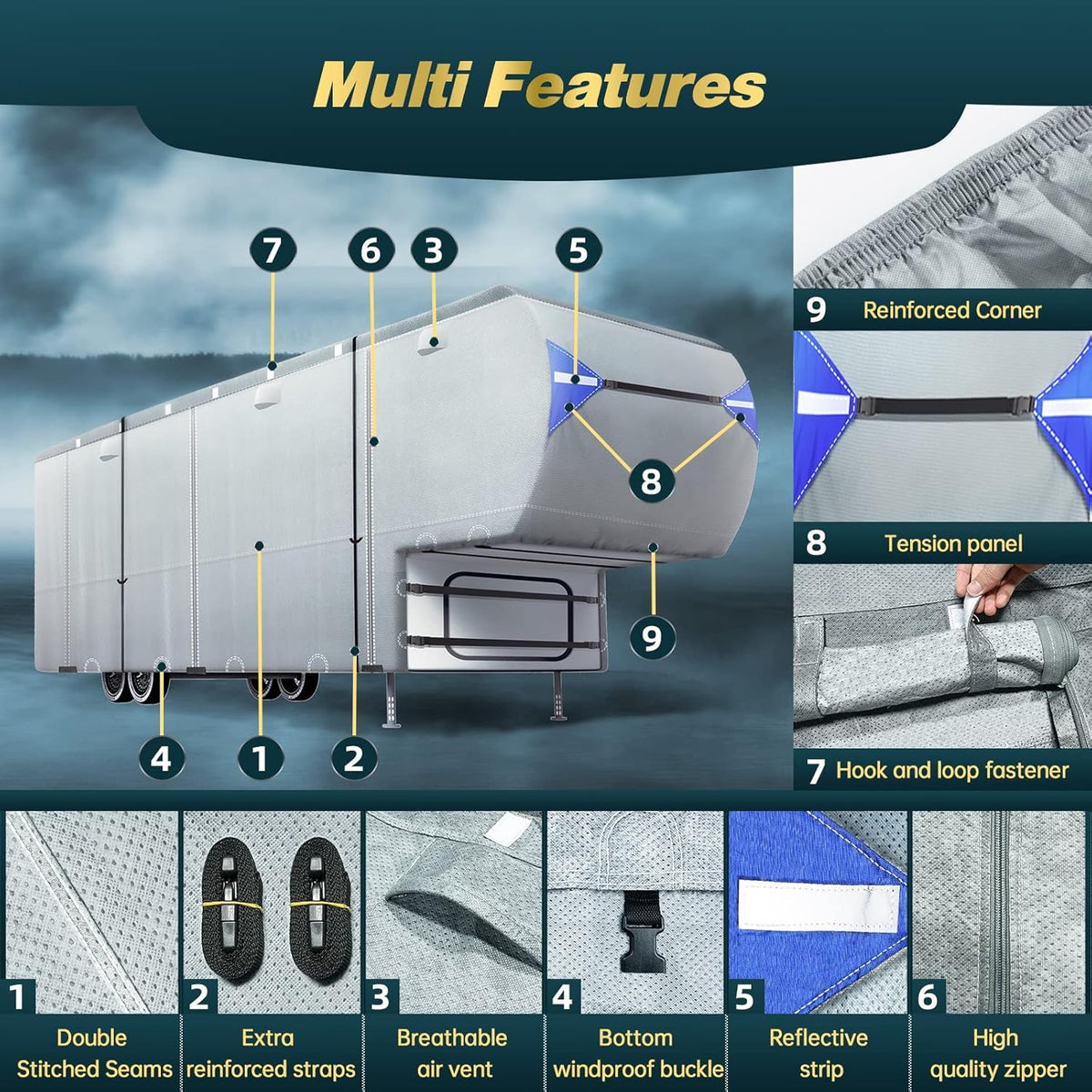 Waterproof Ripstop 5th Wheel RV Cover with Tire Covers I38835