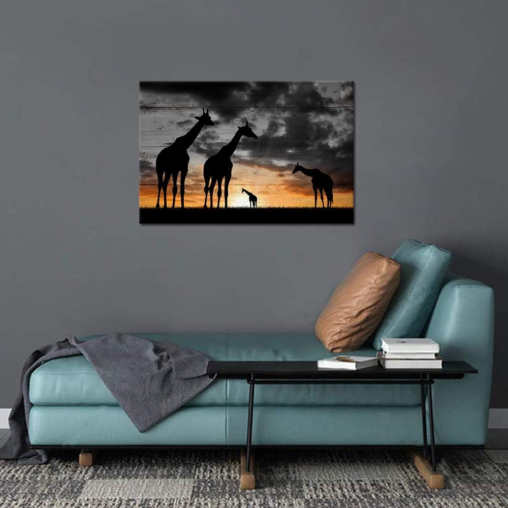 Canvas Wall Art Africa Golden Sunset Landscape Poster Black and White 16x24 I8274