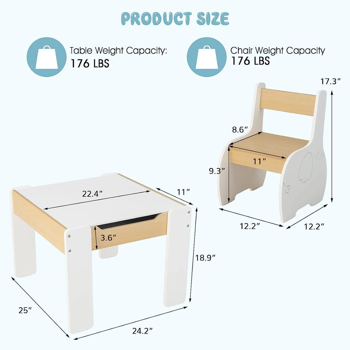 3 in 1 Kids Table and Chair Set with Storage Y9909