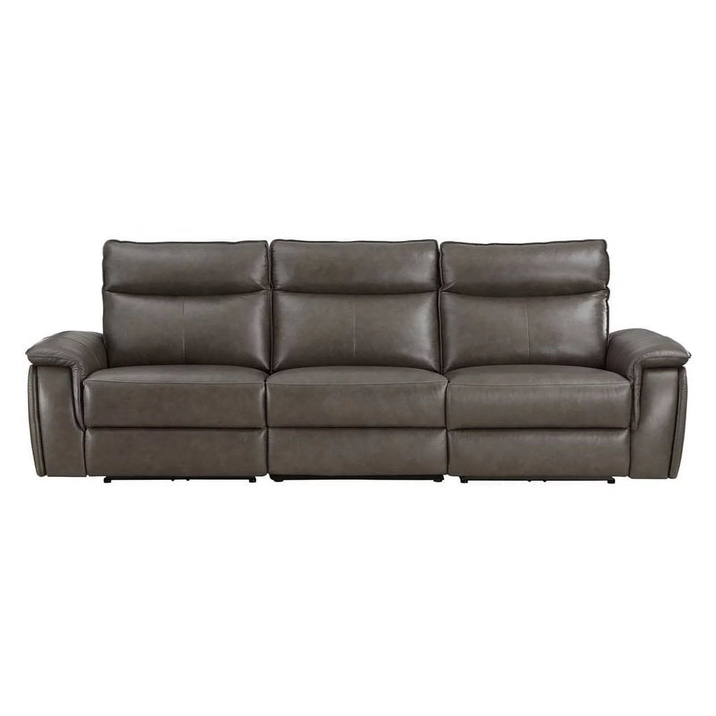 Brown Leather Double Reclining Sofa with Headrests A659