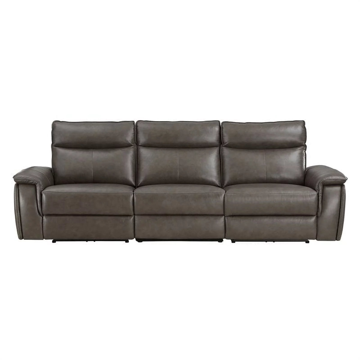 Brown Leather Double Reclining Sofa with Headrests A659