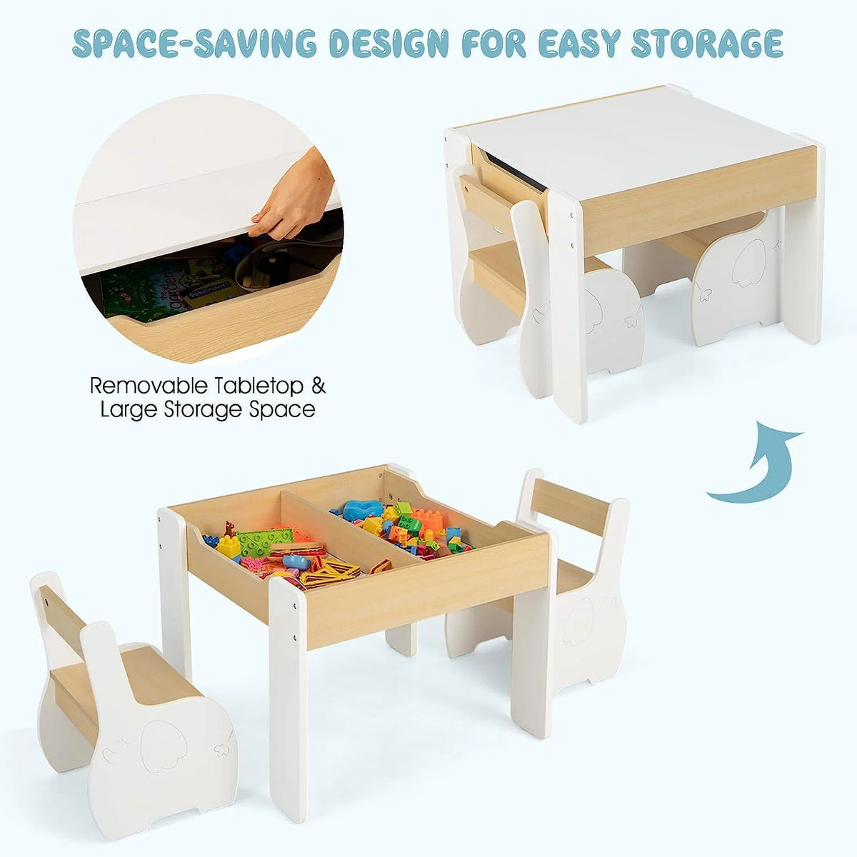3 in 1 Kids Table and Chair Set with Storage Y9909