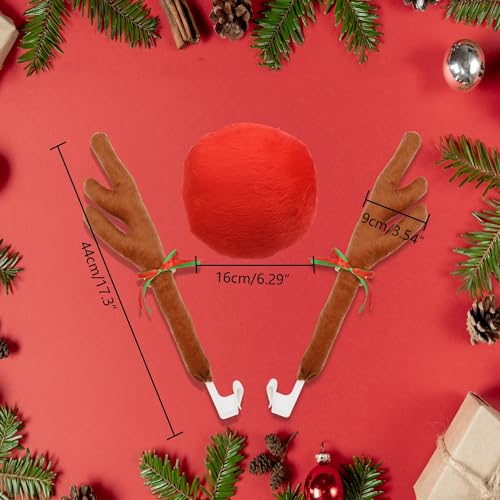 Christmas Reindeer Antlers Car Decoration Kit Plush Red Nose Set with Jingle Bells T803