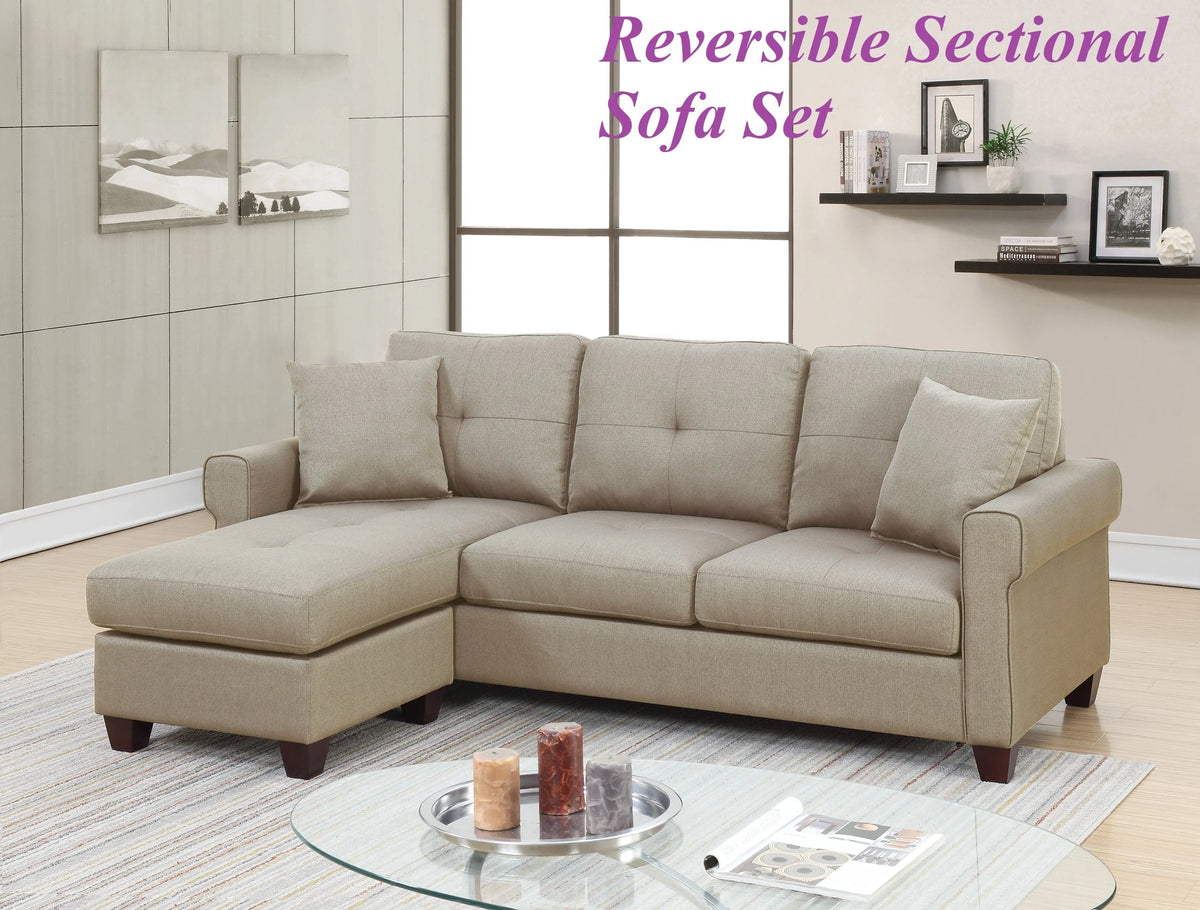 Beige Tufted Cushion Sectional Sofa Chaise C9574