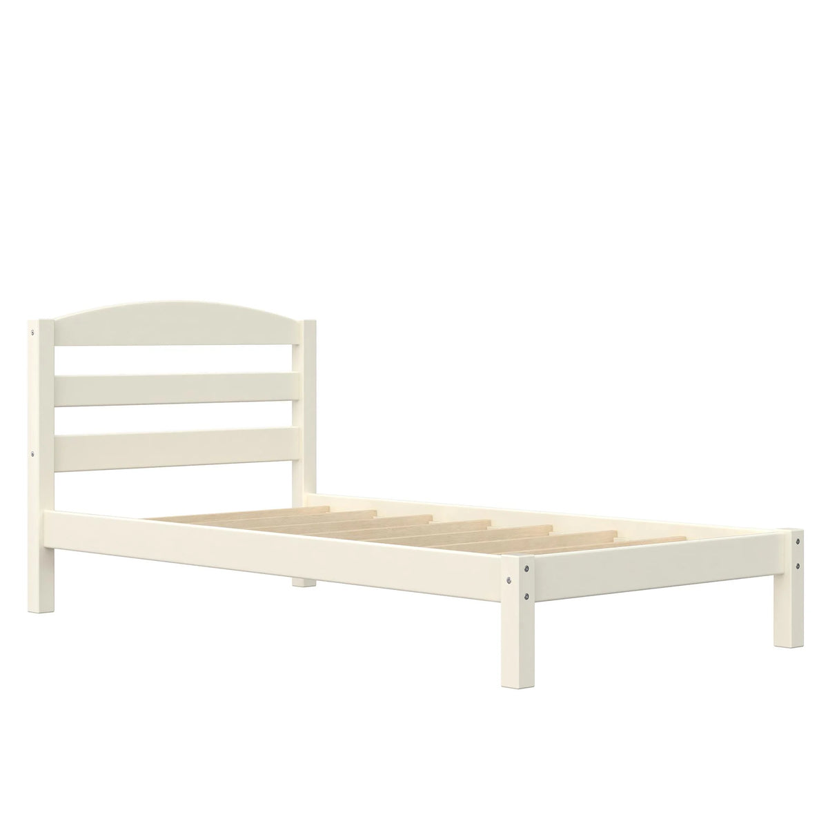 Off-White Wood Twin Size Platform Bed Frame J838