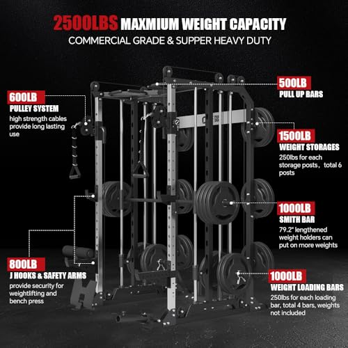 Power Cage with Barbell, LAT-Pull Down & Cable Crossover System Y5373