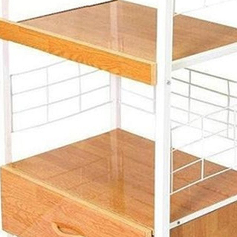 White & Natural Microwave Kitchen Cart Q703245