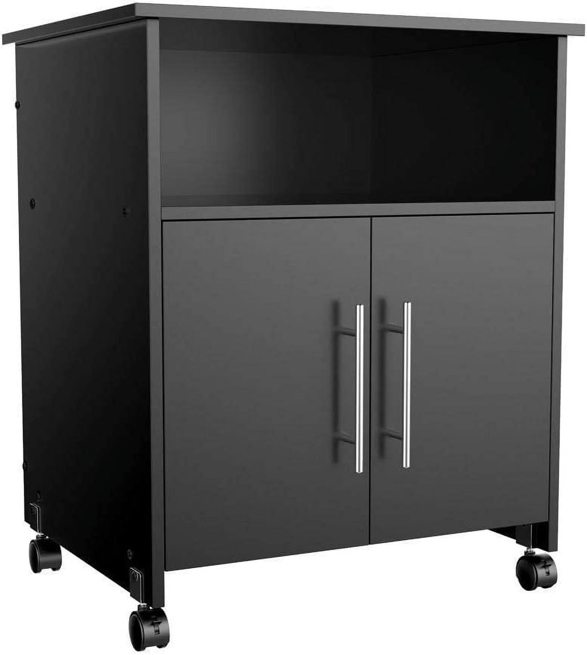 Black Rolling Wood File Cabinet with Open Storage Shelves Y5620