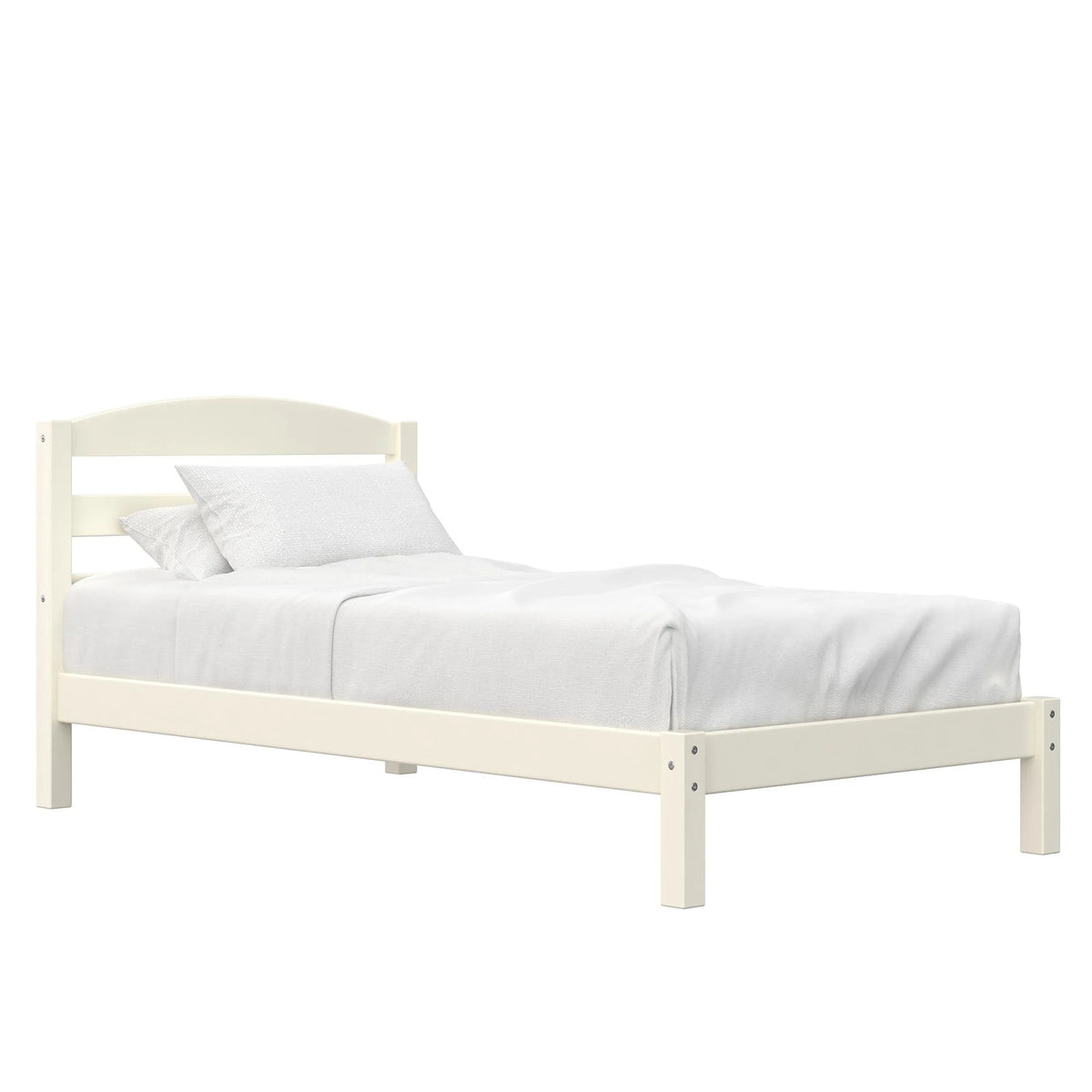 Off-White Wood Twin Size Platform Bed Frame J838