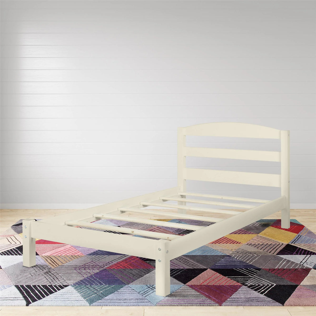 Off-White Wood Twin Size Platform Bed Frame J838