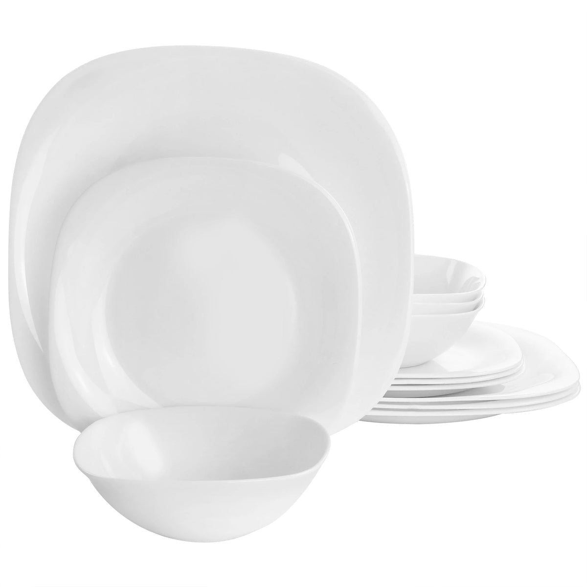12 Piece White Tempered Opal Glass Dinnerware Set P865204