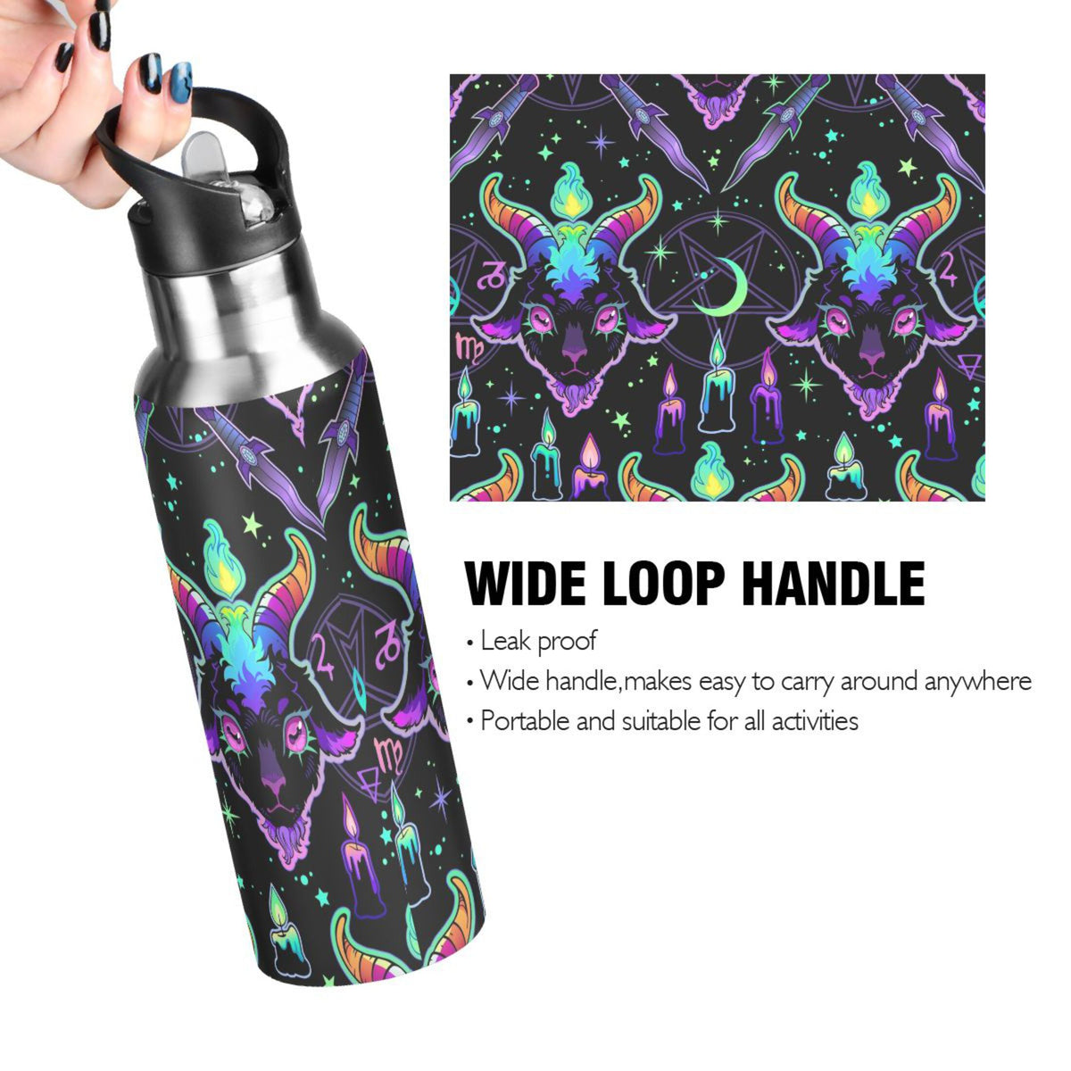 Cartoon Devil Insulated Stainless Steel Water Bottle with Straw Lid Flask, 20 oz X7661