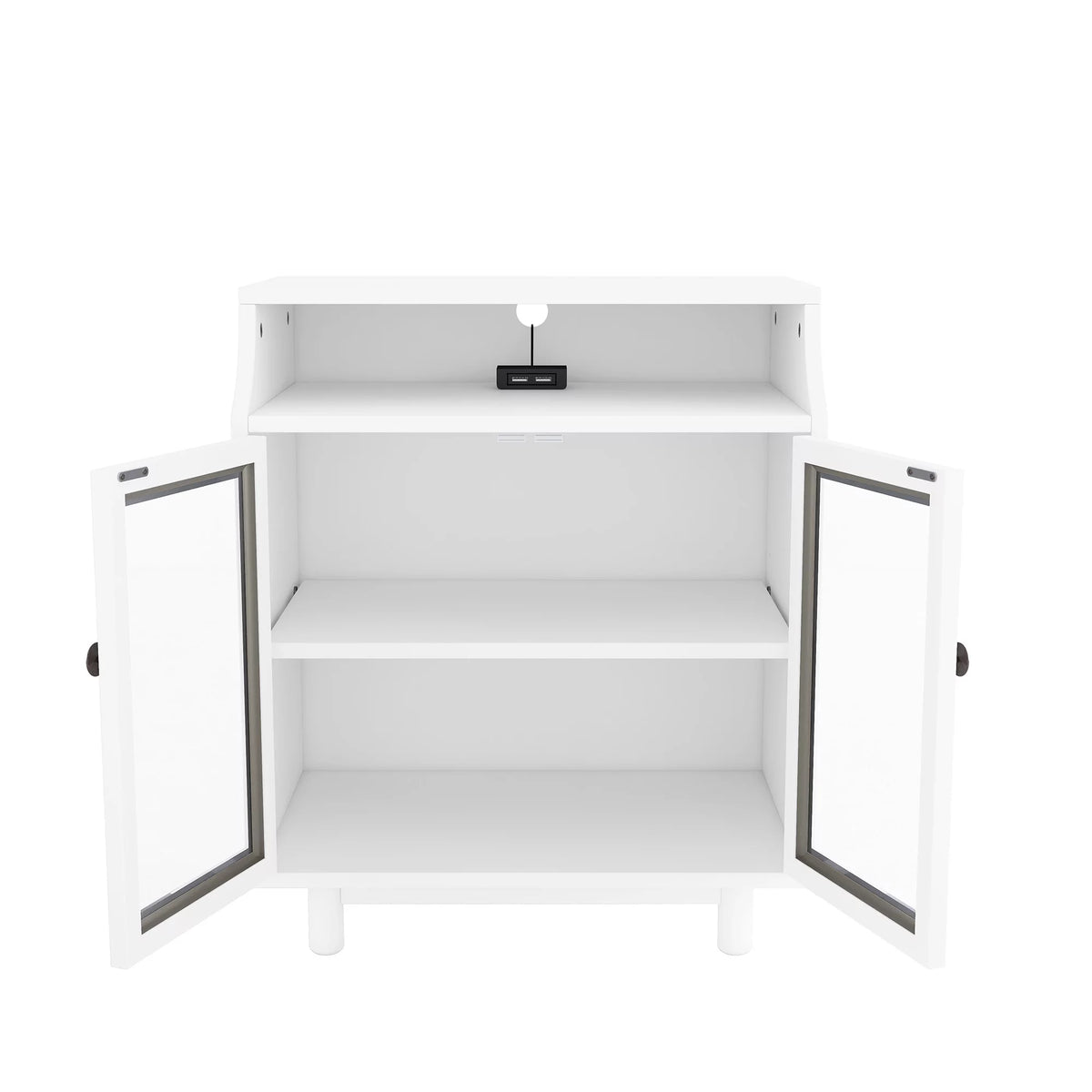 White Nightstand with Storage Shelves and Charging Station B42428