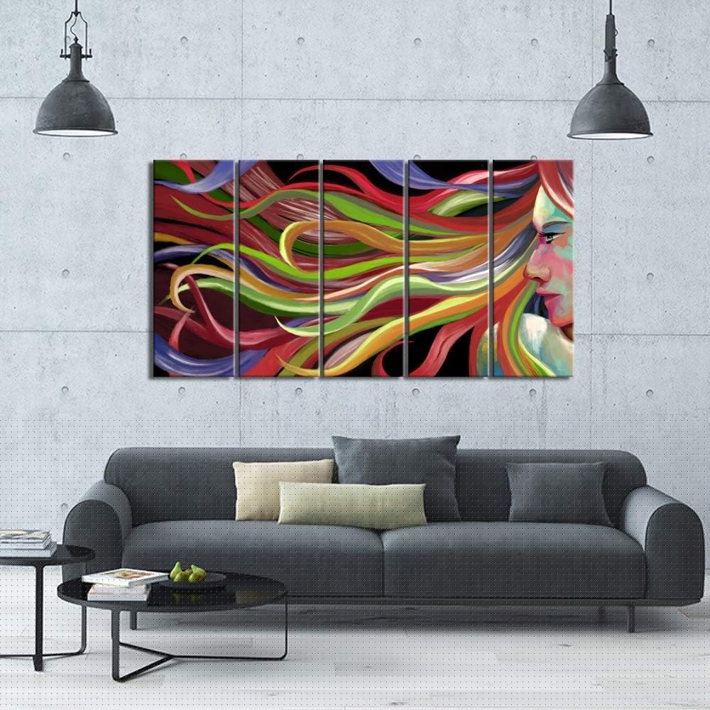 Abstract Pop Art Woman Canvas Wall Art 5 Pieces 12x32inch D116