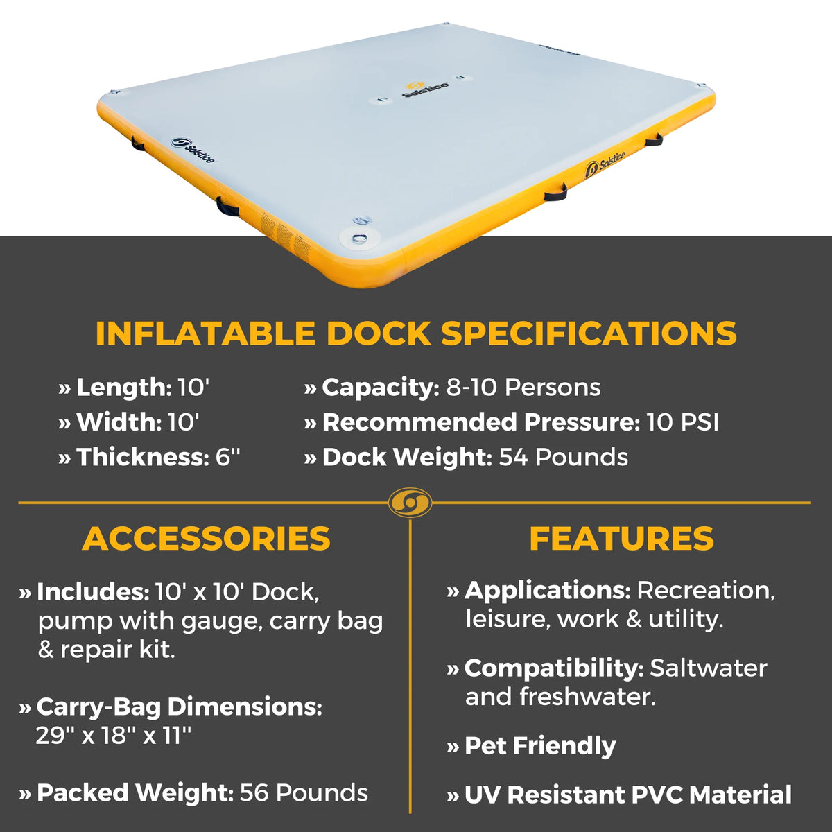 10’ X 10’ Inflatable Dock with Pump and Bag Y1207