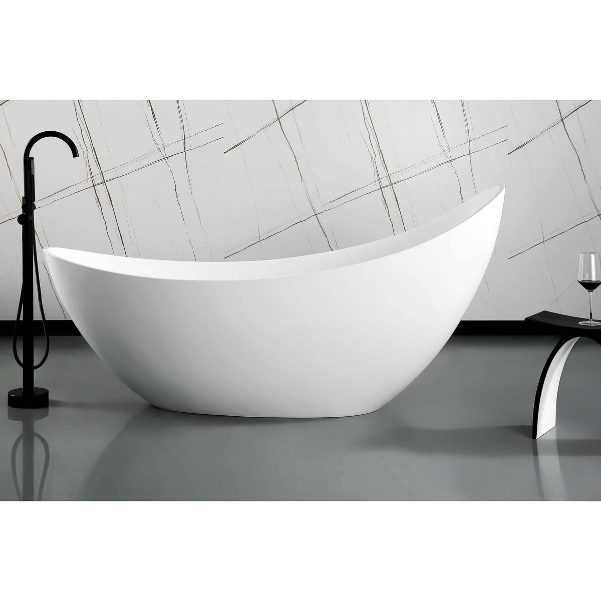 Black Matte & White Arched Solid Surface Resin Bathroom Stool V354161