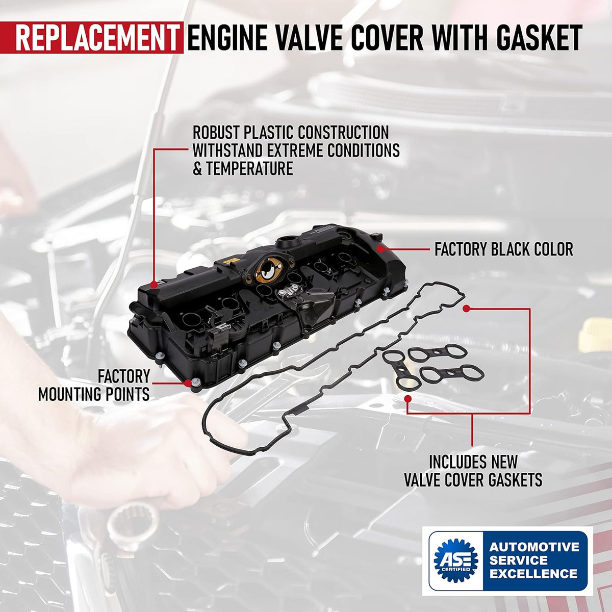 Replacement Engine Valve Cover with Gasket, 2.5L, 3.0L, Replaces 11127552281 D928256