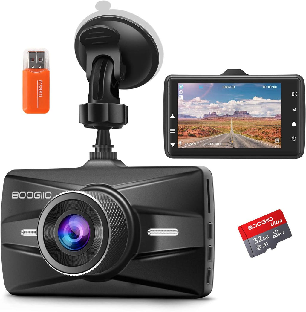 Dash Cam with 32G SD Card, 1080P FHD Car Driving Recorder 3'' IPS Screen 170° Wide Angle Dashboard Camera Aluminum Alloy Case, Parking Monitor Loop Recording Motion Detection Pack of 2 K29779