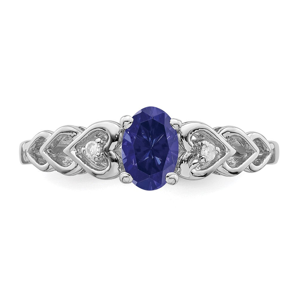Rhodium-plated Created Sapphire & Diamond Ring J141