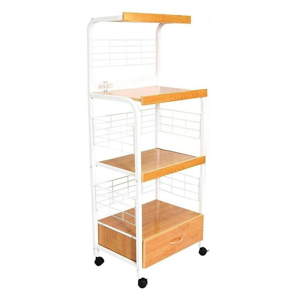 White & Natural Microwave Kitchen Cart Q703245