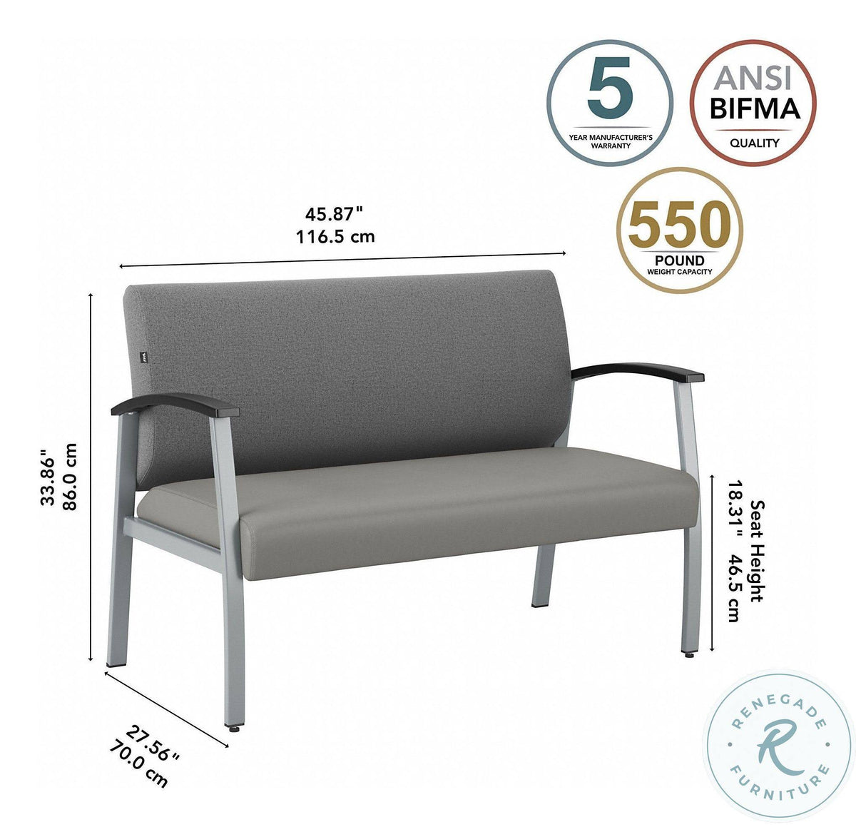Medium Gray Waiting Room Loveseat G18044