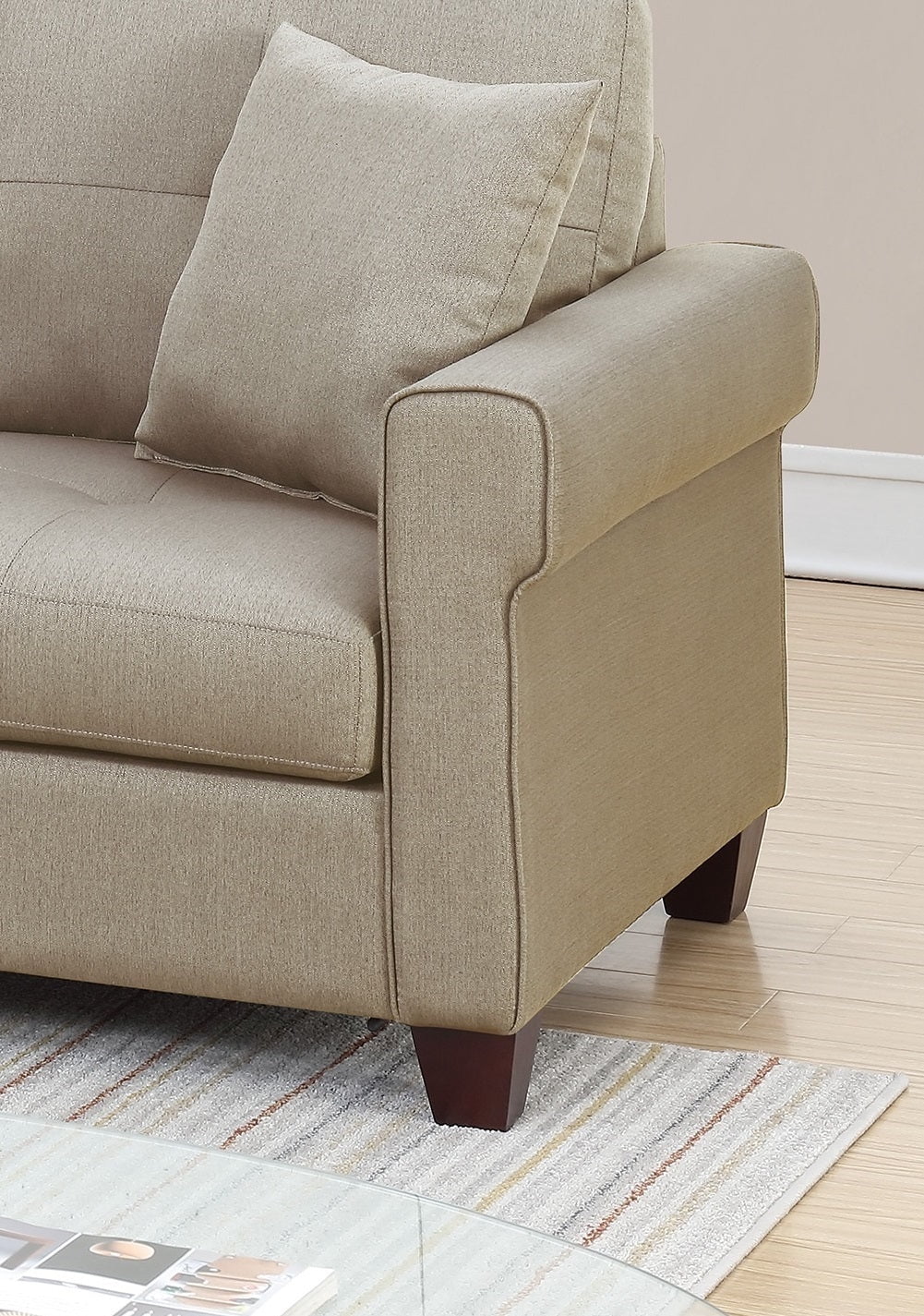 Beige Tufted Cushion Sectional Sofa Chaise C9574